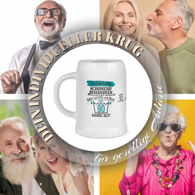 Bierkrug mit Name und Zahl personalisieren - Bitte schonend behandeln - Keramik