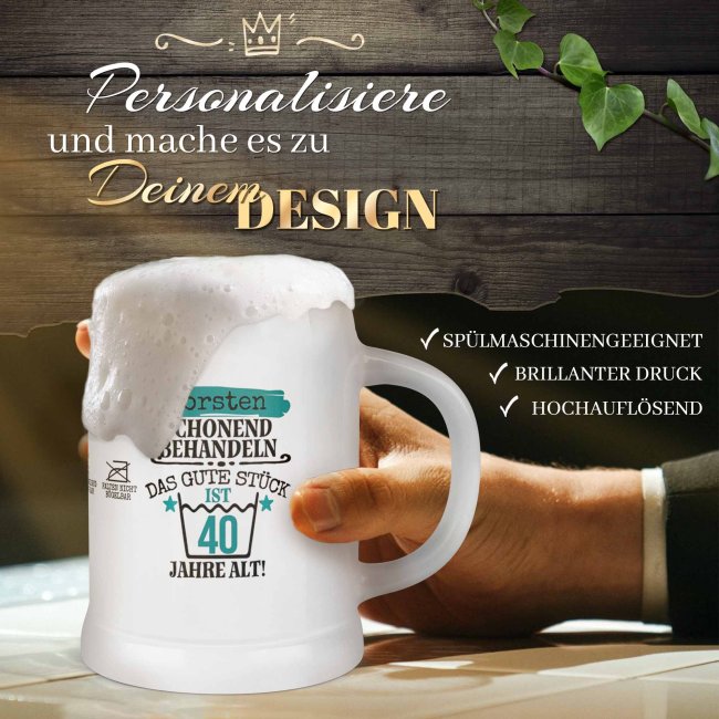 Bierkrug mit Name und Zahl personalisieren - Bitte schonend behandeln - Keramik