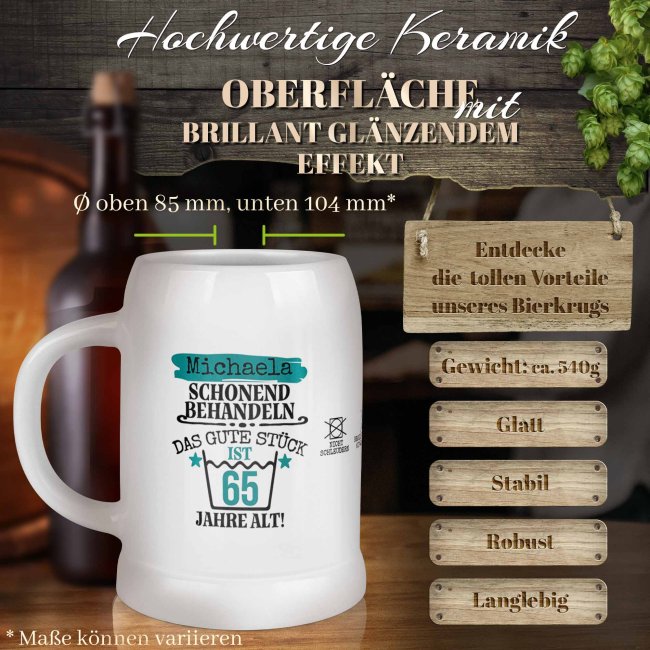 Bierkrug mit Name und Zahl personalisieren - Bitte schonend behandeln - Keramik