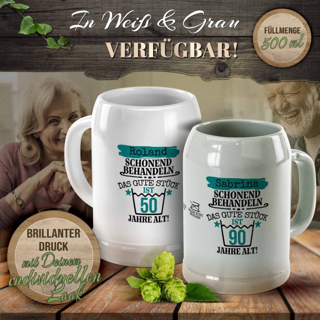 Bierkrug mit Name und Zahl personalisieren - Bitte schonend behandeln - Keramik