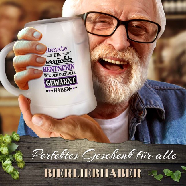 Personalisierter Bierkrug mit Name - Die verr&uuml;ckte Rentnerin - Keramik