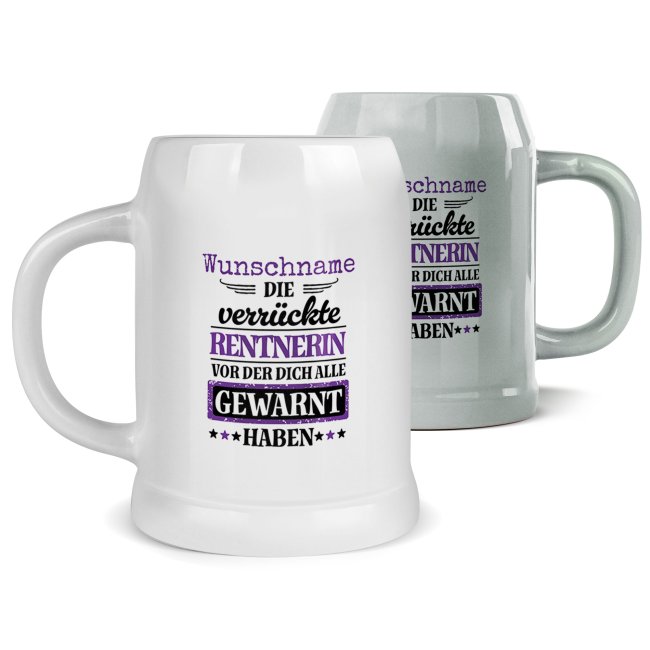 Personalisierter Bierkrug mit Name - Die verr&uuml;ckte Rentnerin - Keramik