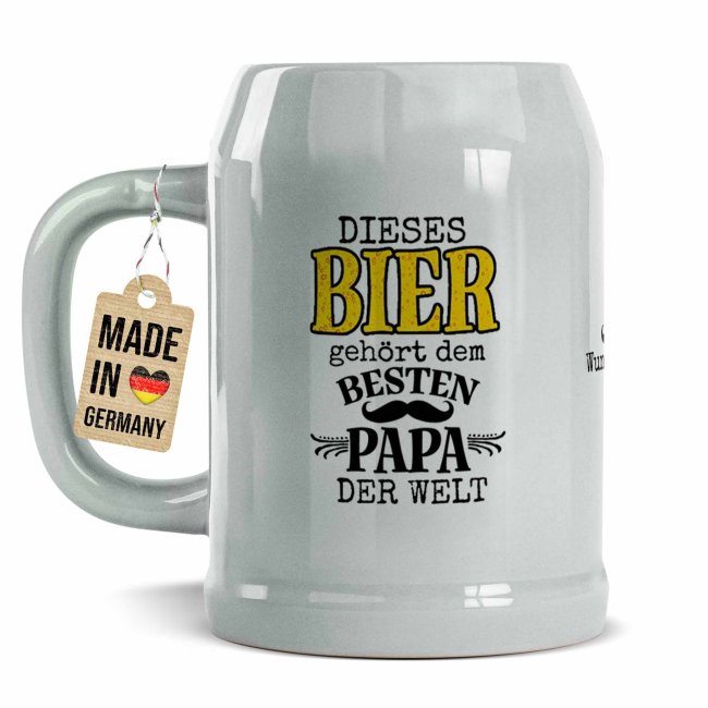 Personalisierter Bierkrug mit Name - Dieses Bier geh&ouml;rt dem besten Papa - Keramik Grau, 500 ml