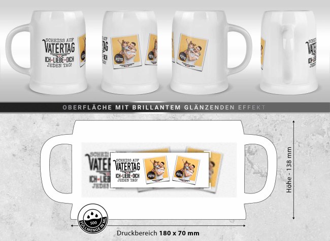 Personalisierter Bierkrug mit Fotos - Schei&szlig; auf Vatertag, ich liebe dich jeden Tag - Keramik Wei&szlig;, 500 ml