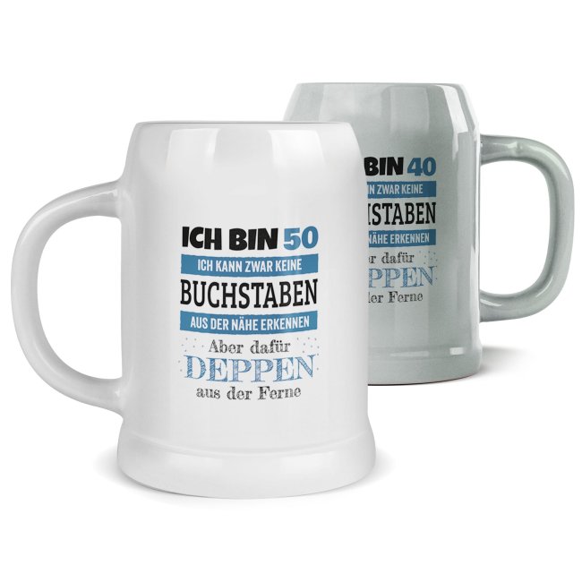 Personalisierter Bierkrug mit Zahl - Ich kann Deppen erkennen - Keramik