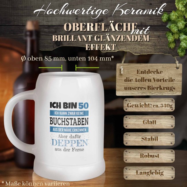 Personalisierter Bierkrug mit Zahl - Ich kann Deppen erkennen - Keramik