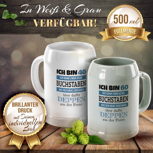 Personalisierter Bierkrug mit Zahl - Ich kann Deppen erkennen - Keramik