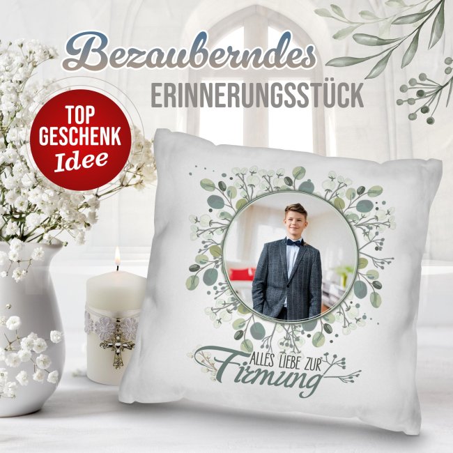 Personalisiertes Kissen zur Firmung - Alles liebe - Kreis - mit Foto
