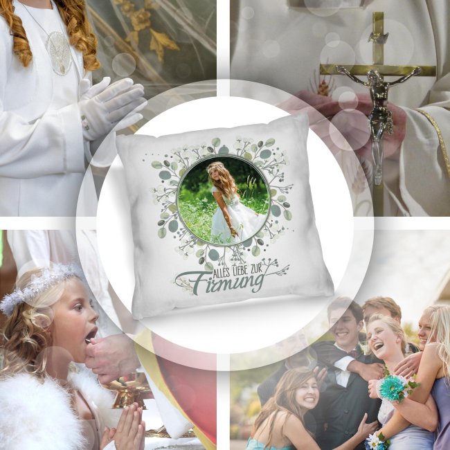 Personalisiertes Kissen zur Firmung - Alles liebe - Kreis - mit Foto