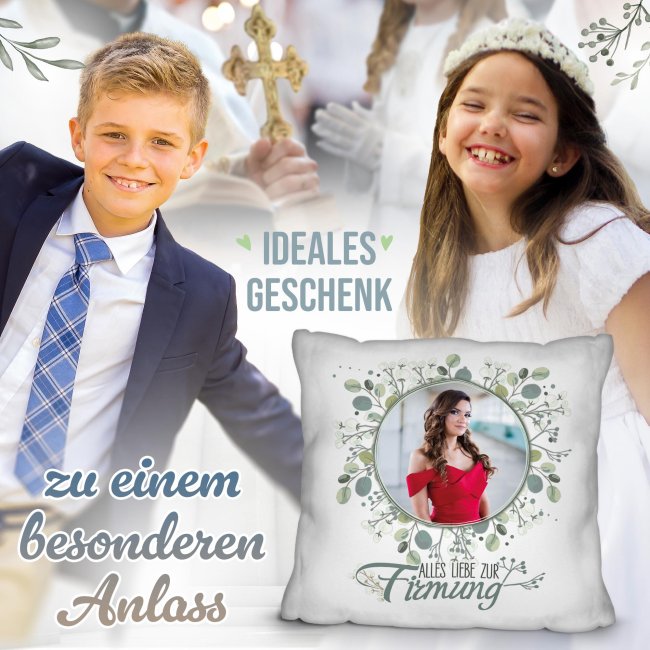Personalisiertes Kissen zur Firmung - Alles liebe - Kreis - mit Foto