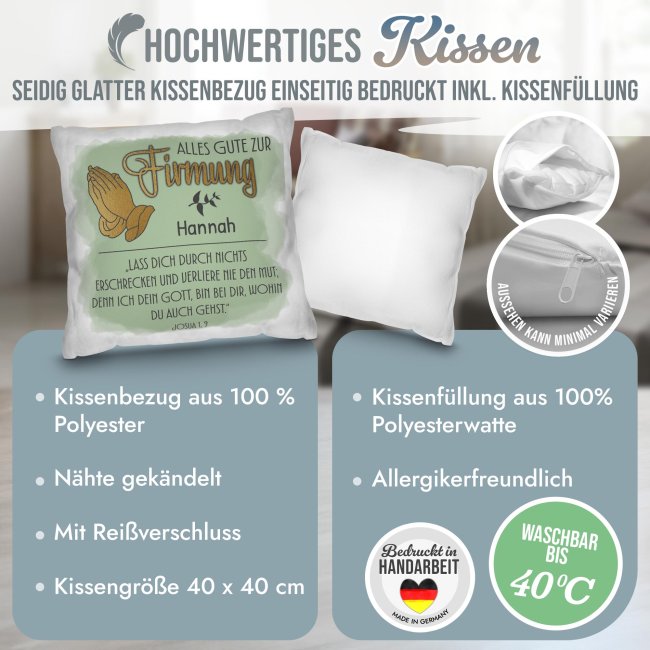 Personalisiertes Kissen zur Firmung - Alles Gute, Bibelspruch Josua 1 Vers 9 - mit Name