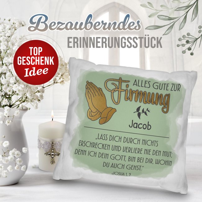 Personalisiertes Kissen zur Firmung - Alles Gute, Bibelspruch Josua 1 Vers 9 - mit Name