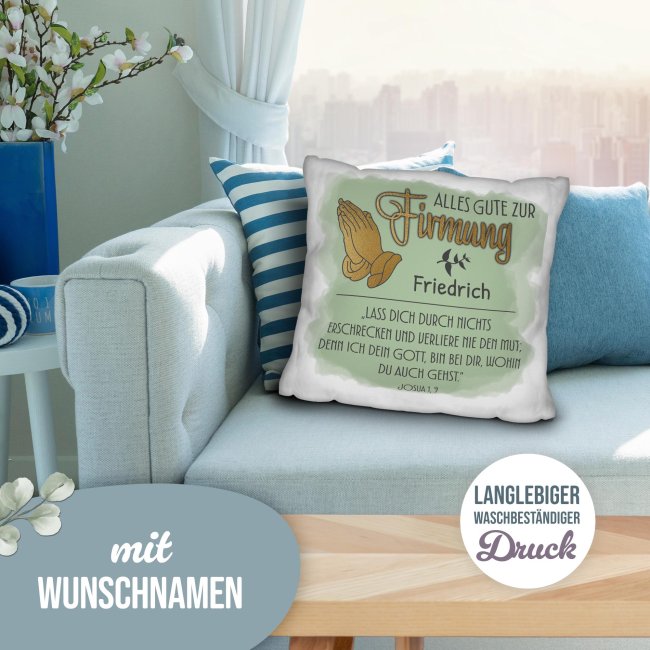 Personalisiertes Kissen zur Firmung - Alles Gute, Bibelspruch Josua 1 Vers 9 - mit Name