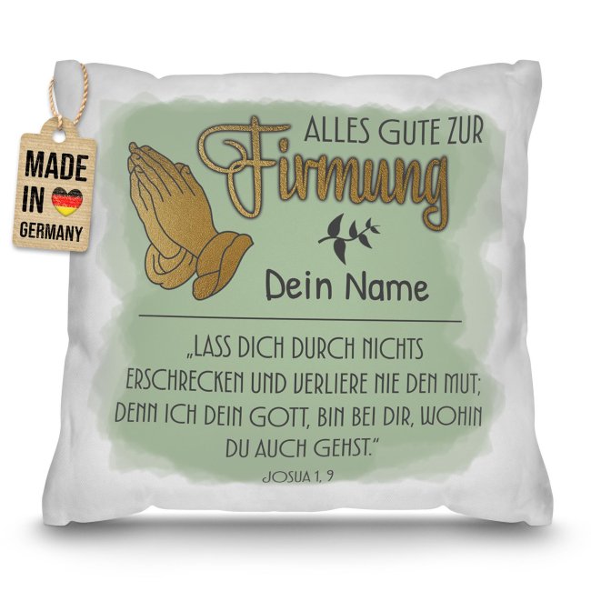Personalisiertes Kissen zur Firmung - Alles Gute, Bibelspruch Josua 1 Vers 9 - mit Name