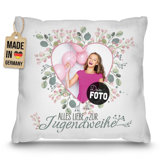 Personalisiertes Kissen zur Jugendweihe - Alles liebe - Herz - mit Foto