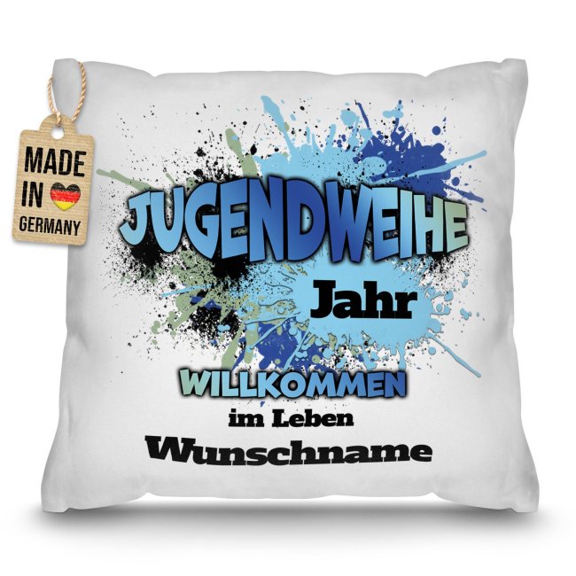 Personalisiertes Kissen zur Jugendweihe - Willkommen im Leben - mit Name und Jahr