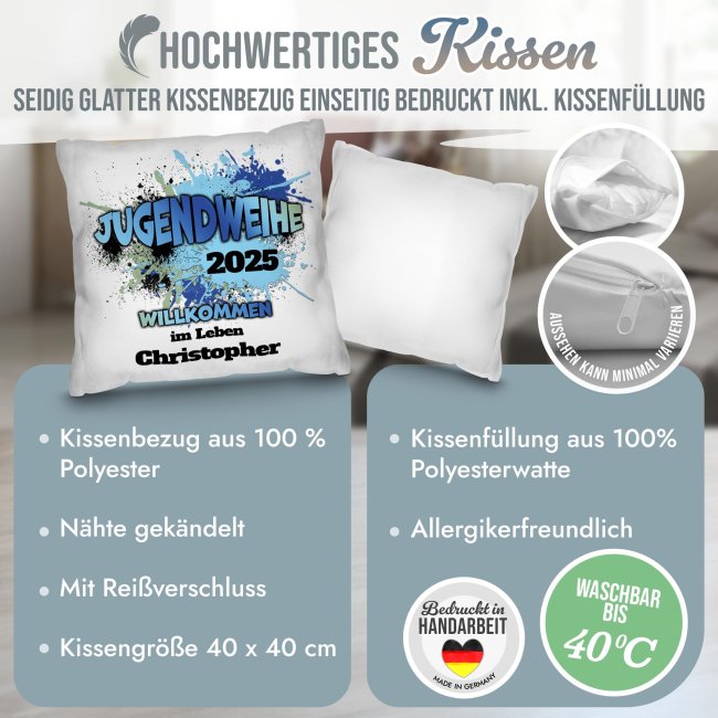 Personalisiertes Kissen zur Jugendweihe - Willkommen im Leben - mit Name und Jahr