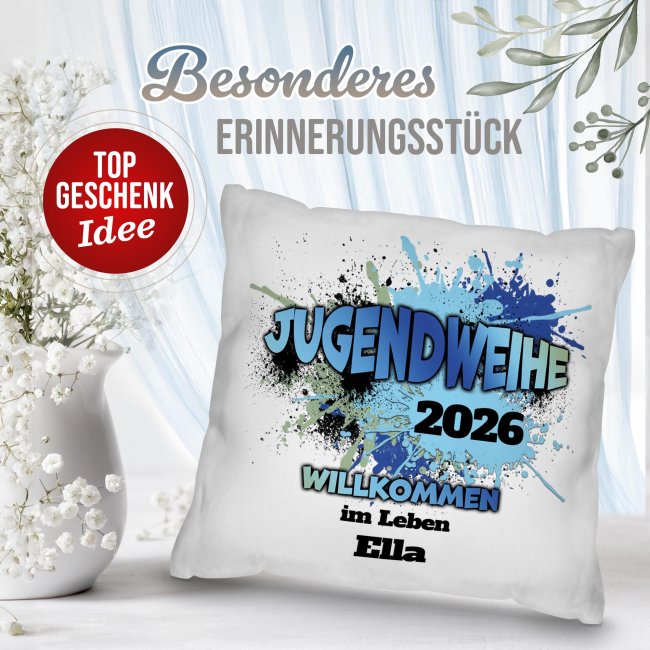 Personalisiertes Kissen zur Jugendweihe - Willkommen im Leben - mit Name und Jahr