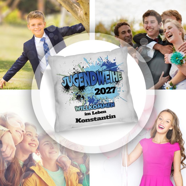 Personalisiertes Kissen zur Jugendweihe - Willkommen im Leben - mit Name und Jahr