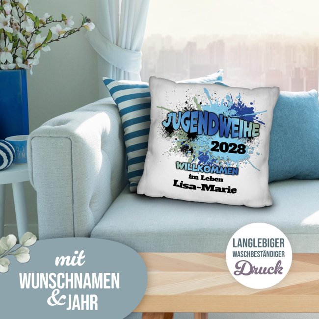 Personalisiertes Kissen zur Jugendweihe - Willkommen im Leben - mit Name und Jahr