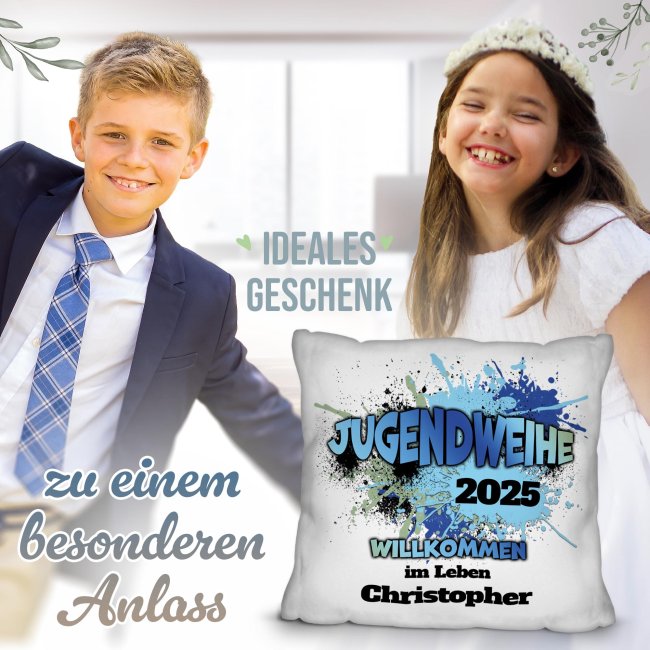 Personalisiertes Kissen zur Jugendweihe - Willkommen im Leben - mit Name und Jahr
