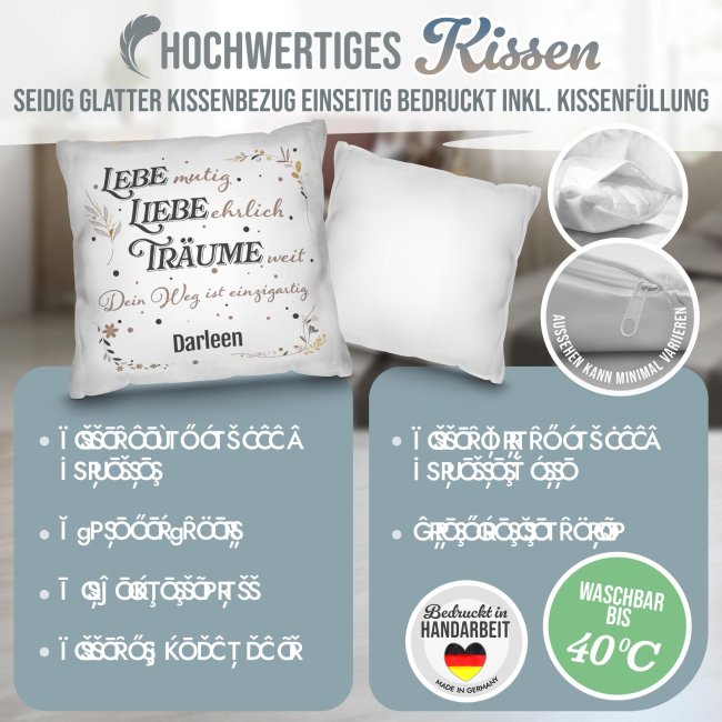 Personalisiertes Kissen zur Jugendweihe - Lebe, Liebe, Tr&auml;ume - mit Name