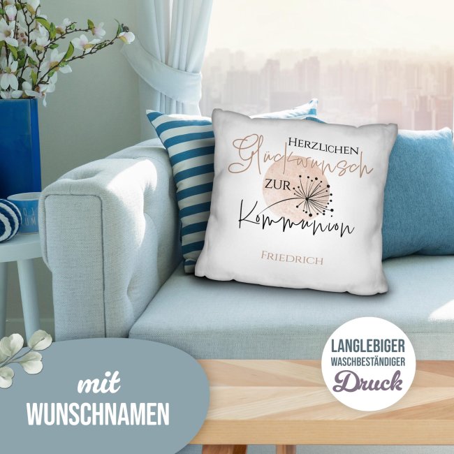 Personalisiertes Kissen zur Kommunion - Herzlichen Gl&uuml;ckwunsch - mit Name