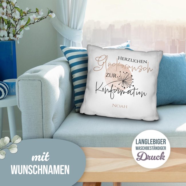 Personalisiertes Kissen zur Konfirmation - Herzlichen Gl&uuml;ckwunsch - mit Name