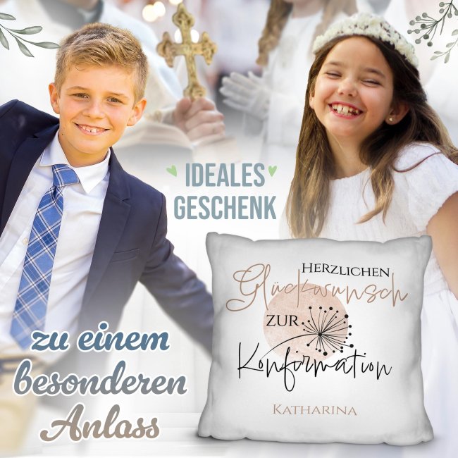 Personalisiertes Kissen zur Konfirmation - Herzlichen Gl&uuml;ckwunsch - mit Name
