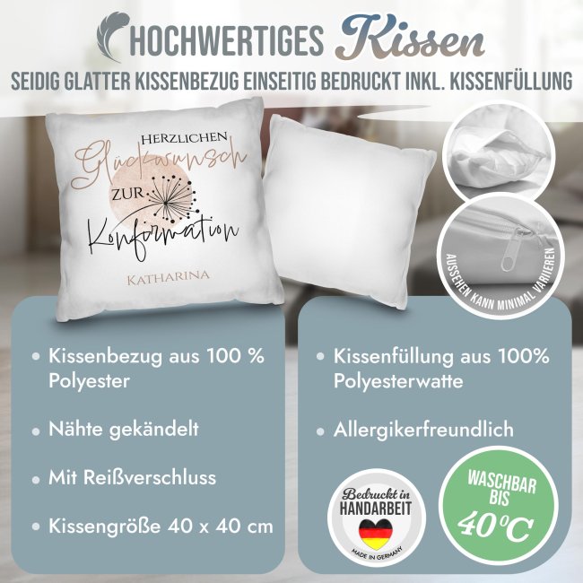 Kissen zur Konfirmation - Herzlichen Glückwunsch - mit Name