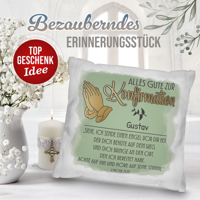 Personalisiertes Kissen zur Konfirmation - Alles Gute, Bibelspruch 2. Mose 23,20 - mit Name