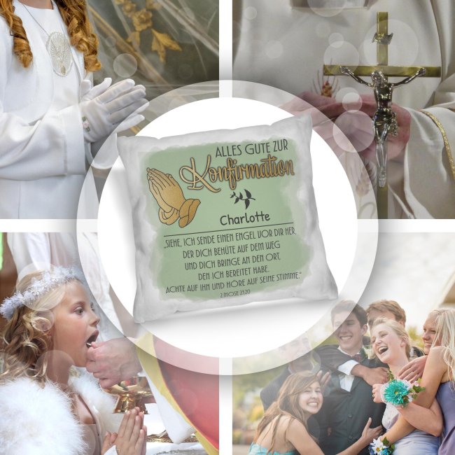 Personalisiertes Kissen zur Konfirmation - Alles Gute, Bibelspruch 2. Mose 23,20 - mit Name