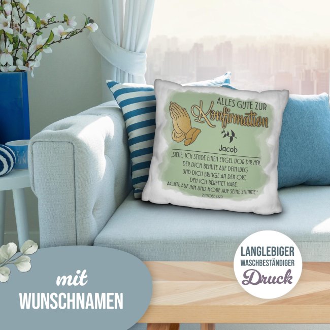 Personalisiertes Kissen zur Konfirmation - Alles Gute, Bibelspruch 2. Mose 23,20 - mit Name