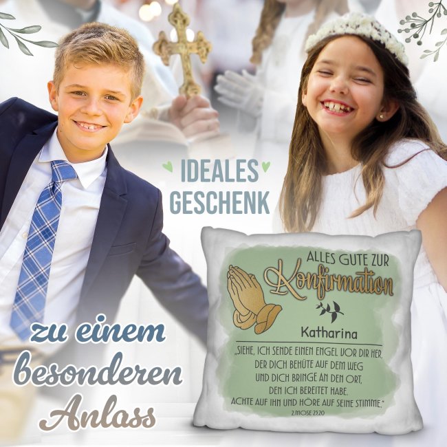 Personalisiertes Kissen zur Konfirmation - Alles Gute, Bibelspruch 2. Mose 23,20 - mit Name