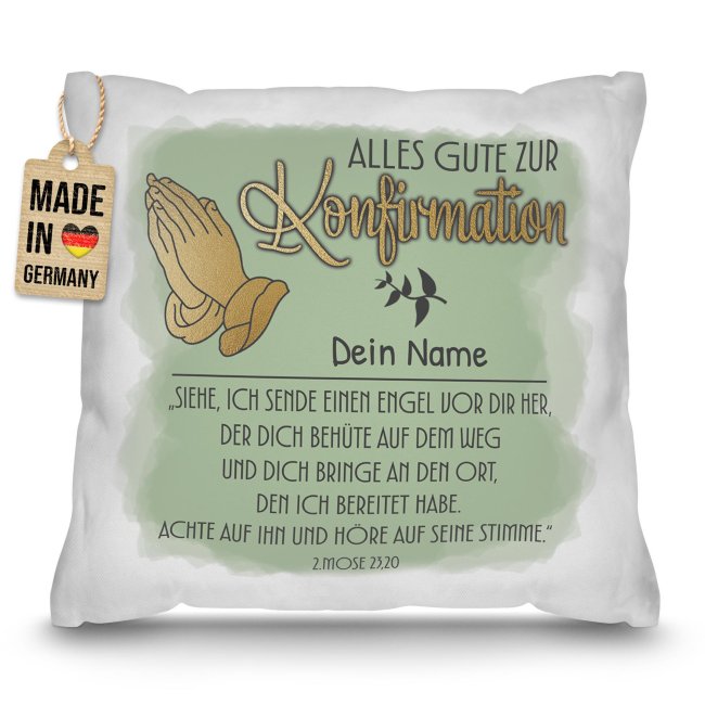 Personalisiertes Kissen zur Konfirmation - Alles Gute, Bibelspruch 2. Mose 23,20 - mit Name