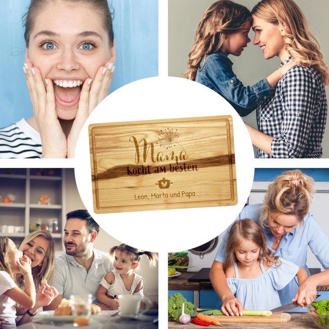 Gro&szlig;es Schneidebrett mit Gravur - Mama kocht am besten - mit Name - 40 x 25 cm