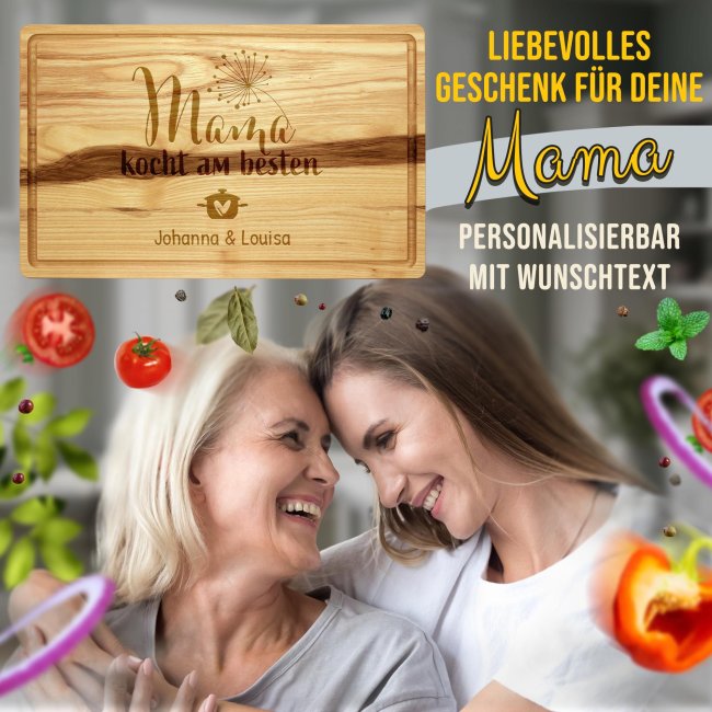Gro&szlig;es Schneidebrett mit Gravur - Mama kocht am besten - mit Name - 40 x 25 cm