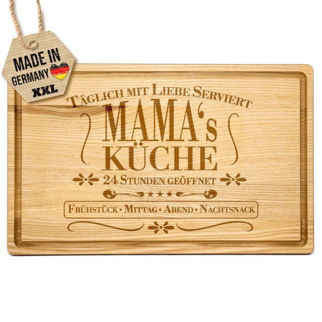 Gro&szlig;es Schneidebrett mit Gravur - Mamas K&uuml;che, 24 Stunden ge&ouml;ffnet - 40 x 25 cm