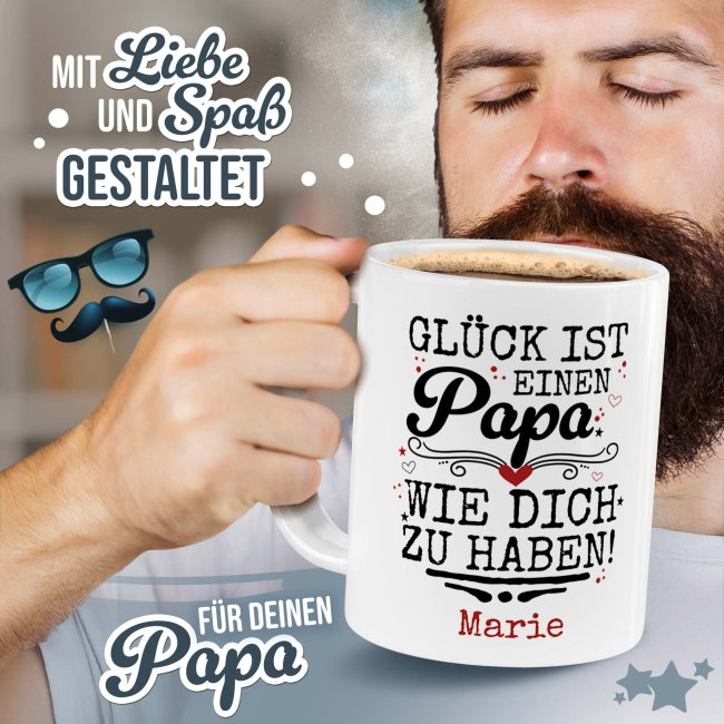 Mug With Saying "Glück Ist, Dich Als Opa Zu Haben - Personalised Ceramic Mug With Name And Photo - Gift Idea For Grandpa - White, 300 Ml