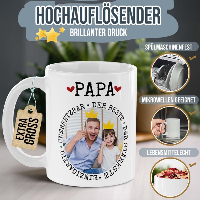 Personalisierte XXL-Tasse - Synonyme f&uuml;r Papa - mit Foto, 500 ml
