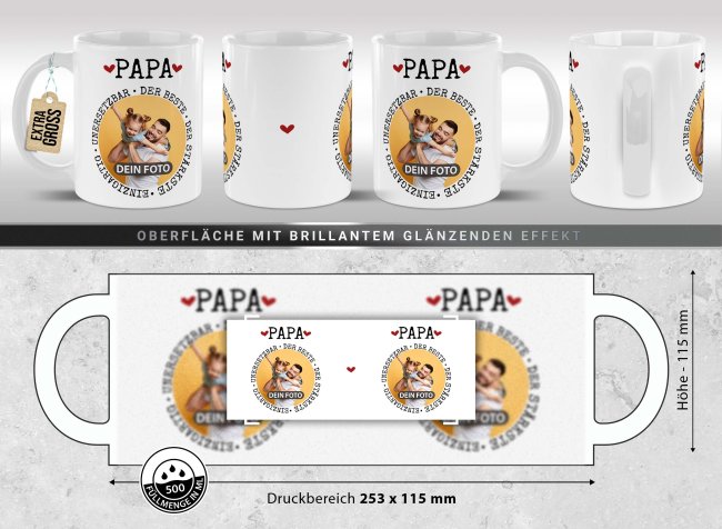 Personalisierte XXL-Tasse - Synonyme f&uuml;r Papa - mit Foto, 500 ml