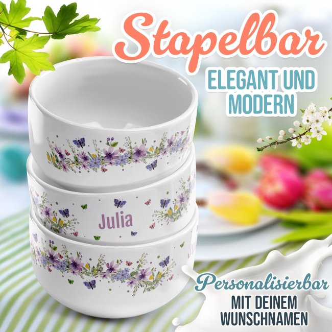 M&uuml;slischale - Schmetterlinge und Blumen - mit Name - 500 ml