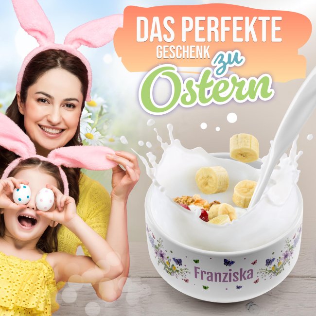 M&uuml;slischale - Schmetterlinge und Blumen - mit Name - 500 ml