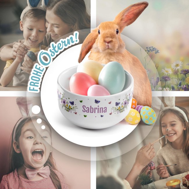 M&uuml;slischale - Schmetterlinge und Blumen - mit Name - 500 ml