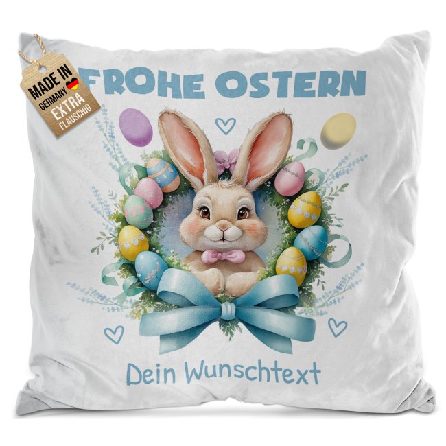 Flauschiges Kissen - Frohe Ostern - Osterkranz Hase - mit Name