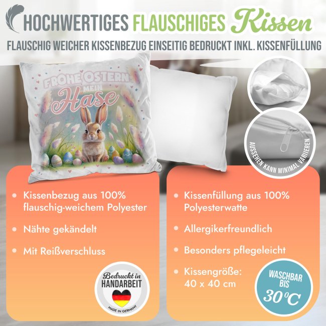 Flauschiges Kissen mit Spruch - Frohe Ostern mein Hase