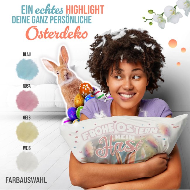 Flauschiges Kissen mit Spruch - Frohe Ostern mein Hase