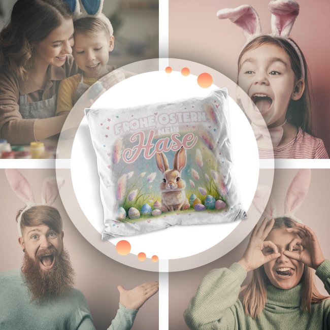 Flauschiges Kissen mit Spruch - Frohe Ostern mein Hase