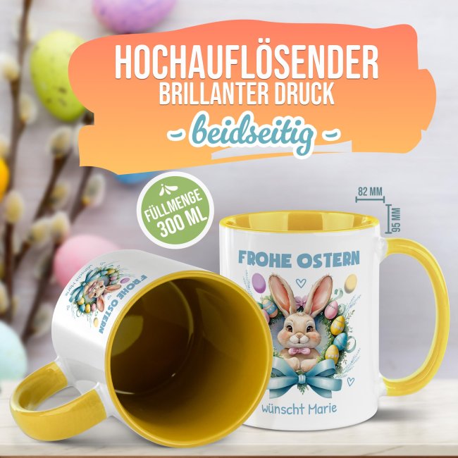 Personalisierte Tasse - Frohe Ostern - Osterkranz Hase - mit Name
