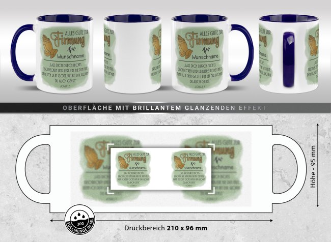 Personalisierte Tasse zur Firmung - Alles Gute - Josua 1 Vers 9 - mit Name - Dunkelblau